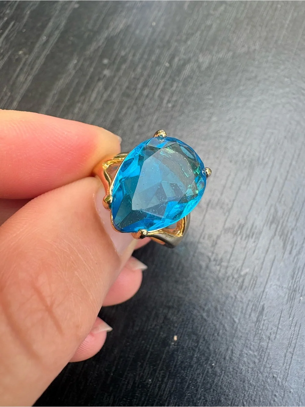 18k Gold Electroplated Ring with Blue Gemstone - Size 4.75